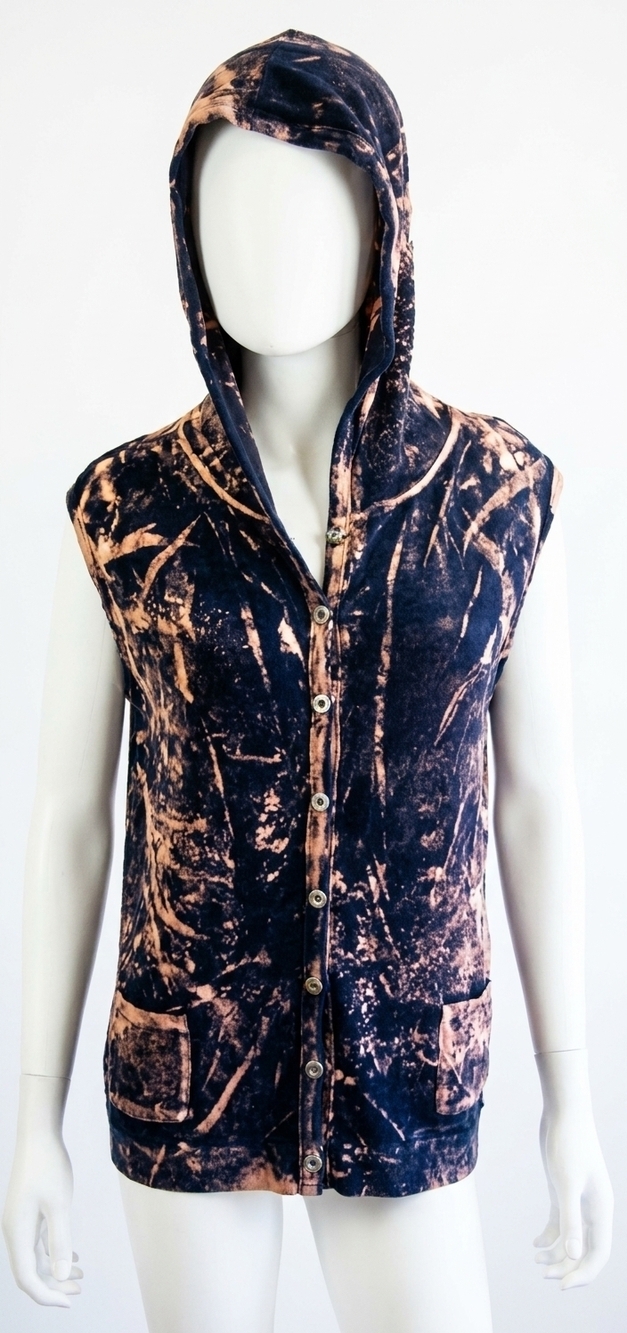 NEW ANGEL bleach snap-front hoodie vest in denim
